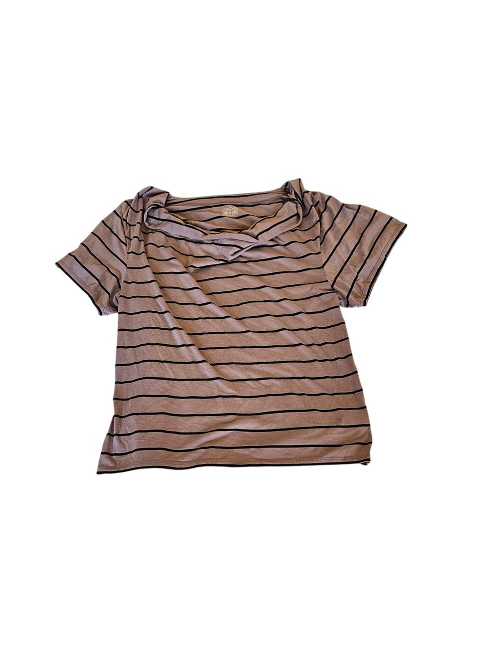 Converse One Star Striped Tee Large Gray Black Short Sleeve Draped Neck Top